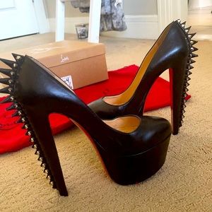 Christian Louboutin black heels with silver spikes